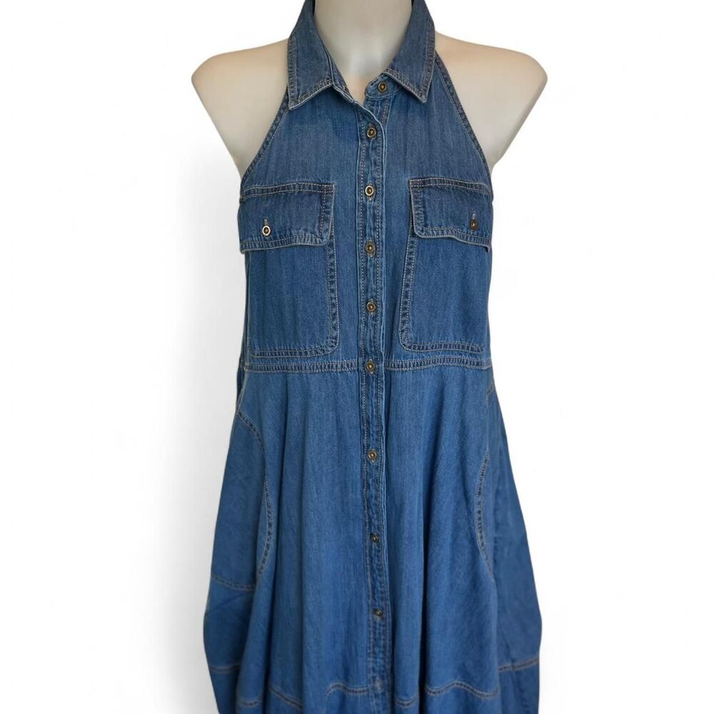 Anthropologie Pilcro Sleeveless Halter Denim Swing Midi Dress XS